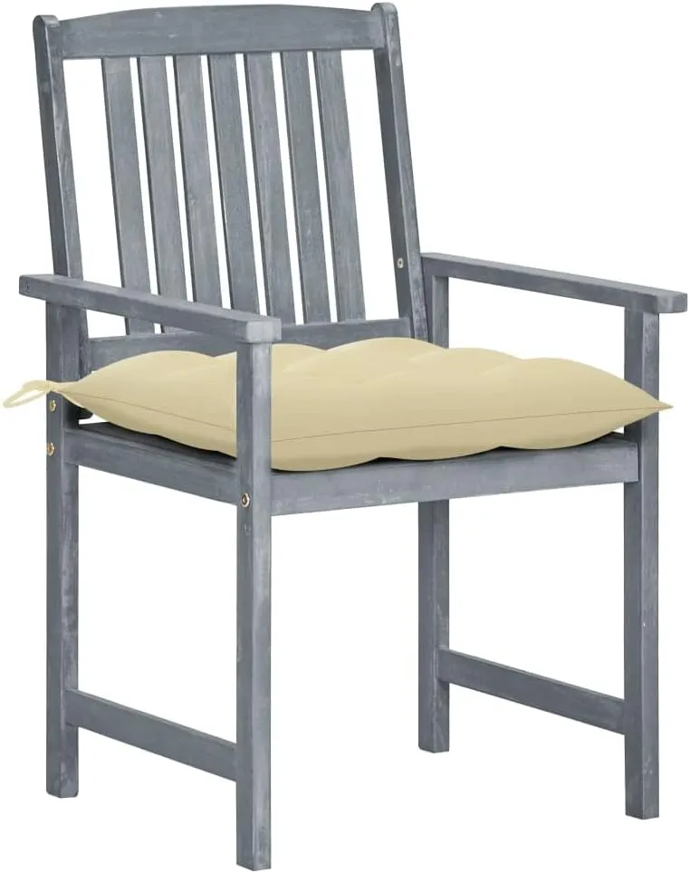 Solid Acacia Wood Patio Chairs with Cream Cushions 2-Piece Set, Gray Wash Outdoor Furniture for Backyard Poolside Garden Lounge
