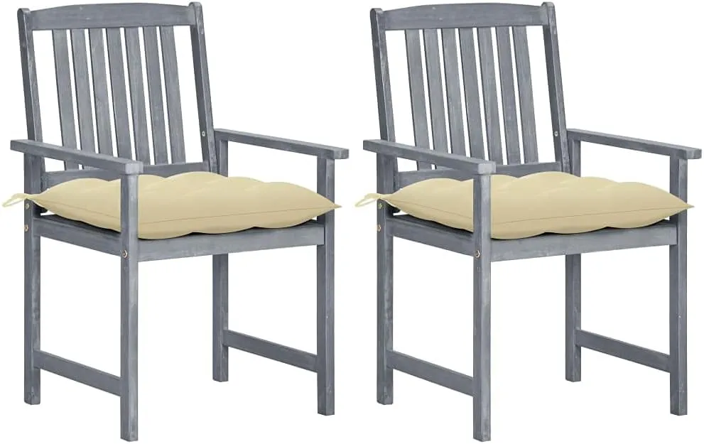 Solid Acacia Wood Patio Chairs with Cream Cushions 2-Piece Set, Gray Wash Outdoor Furniture for Backyard Poolside Garden Lounge