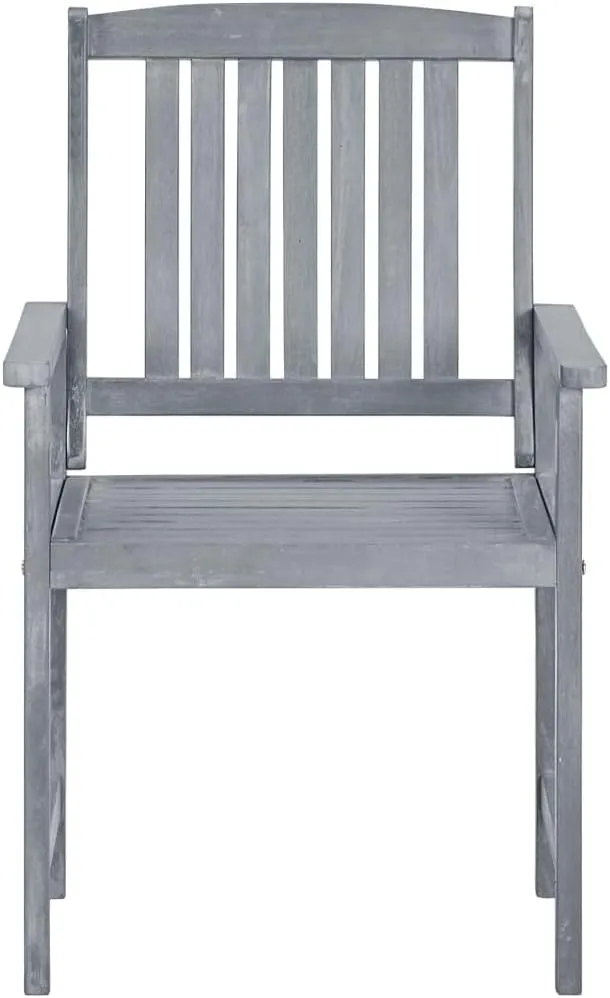 Solid Acacia Wood Patio Chairs with Cream Cushions 2-Piece Set, Gray Wash Outdoor Furniture for Backyard Poolside Garden Lounge