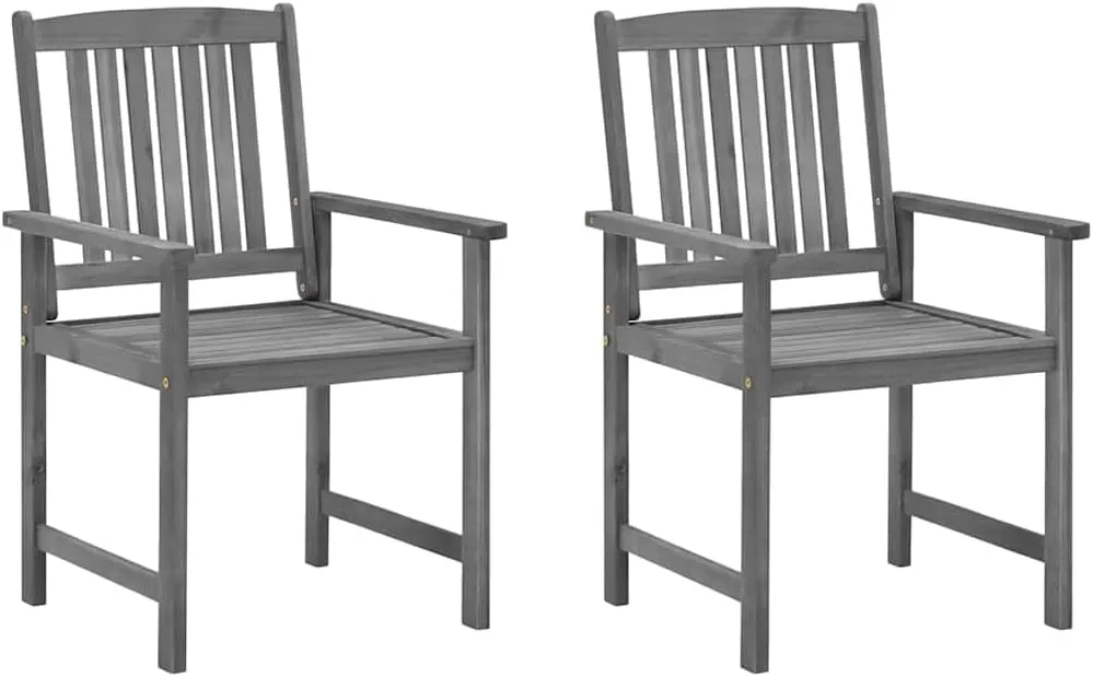 Solid Acacia Wood Patio Chairs with Cushions 2-Piece Set Gray Outdoor Furniture Rustic Lounge Chairs for Garden Poolside Deck Backyard