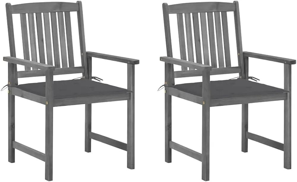Solid Acacia Wood Patio Chairs with Cushions 2-Piece Set Gray Outdoor Furniture Rustic Lounge Chairs for Garden Poolside Deck Backyard