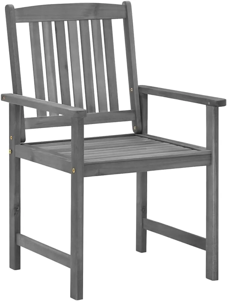 Solid Acacia Wood Patio Chairs with Cushions 2-Piece Set Gray Outdoor Furniture Rustic Lounge Chairs for Garden Poolside Deck Backyard