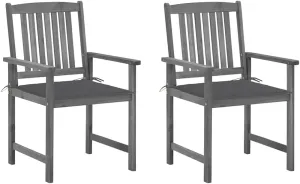 Solid Acacia Wood Patio Chairs with Cushions 2-Piece Set Gray Outdoor Furniture Rustic Lounge Chairs for Garden Poolside Deck Backyard