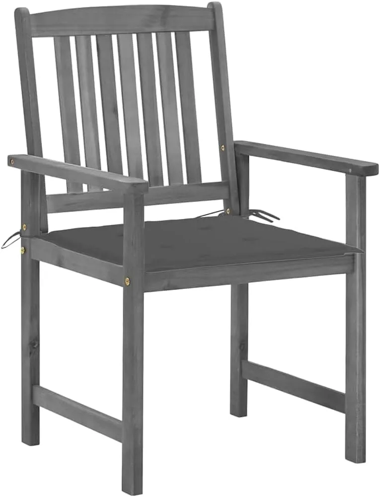 Solid Acacia Wood Patio Chairs with Cushions 2-Piece Set Gray Outdoor Furniture Rustic Lounge Chairs for Garden Poolside Deck Backyard
