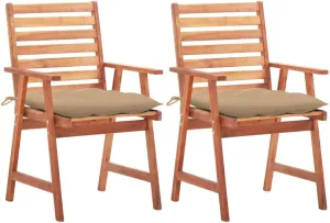 Solid Acacia Wood Patio Dining Chairs with Cushions 2-Piece Set, Outdoor Furniture for Garden Terrace Backyard, Weather-Resistant Wooden Chairs with Beige Polyester Seat Cushions