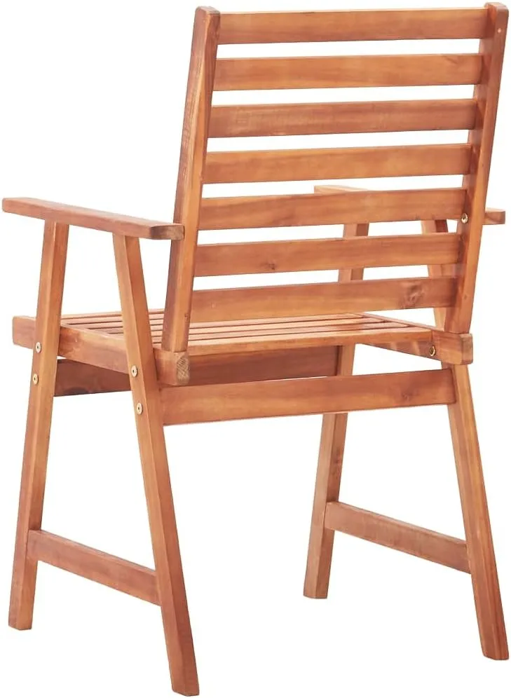 Solid Acacia Wood Patio Dining Chairs with Cushions 2-Piece Set, Outdoor Furniture for Garden Terrace Backyard, Weather-Resistant Wooden Chairs with Beige Polyester Seat Cushions