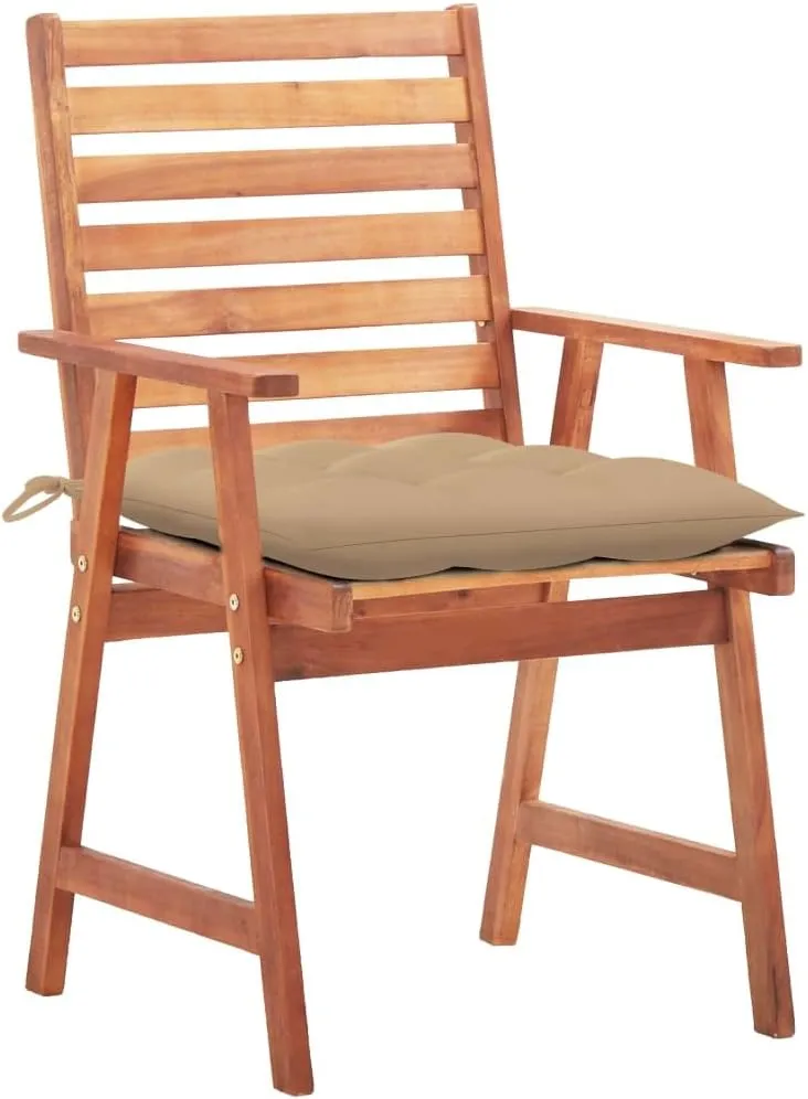 Solid Acacia Wood Patio Dining Chairs with Cushions 2-Piece Set, Outdoor Furniture for Garden Terrace Backyard, Weather-Resistant Wooden Chairs with Beige Polyester Seat Cushions