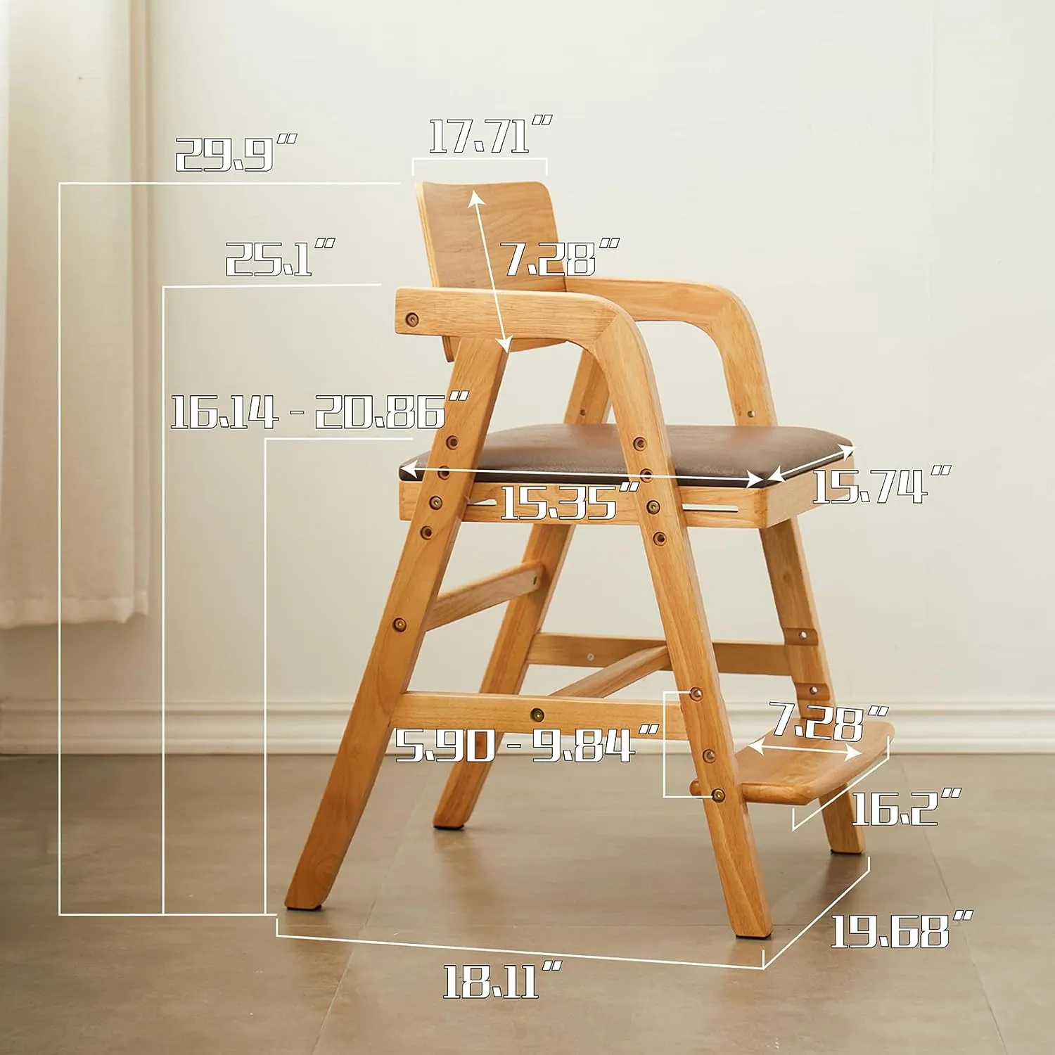 Solid Wood high Chairs for Toddlers,High Chair Grows with Kid for Dining, Study Chair for Children