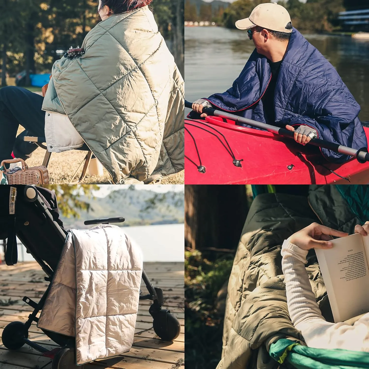 Sonive Blanket 52x75, Packable Compact Blanket Weatherproof Outdoor Down Alternative Throw Puffy Warm Quilt for Camping, Hiking, Backpacking, Picnic, Stadium Army Green