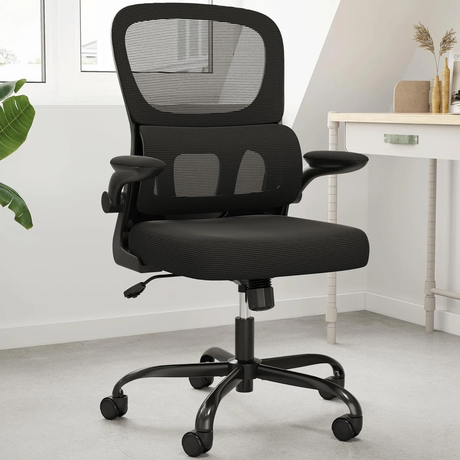 Soohow Ergonomic Home Office Chair, Mesh Desk Chair with Lumbar Support, Comfy Study Desk Chair with Armrest for Home Office Study,Black & Khaki
