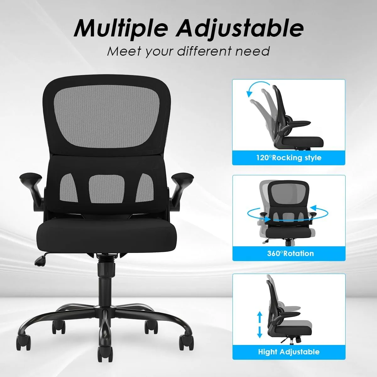 Soohow Ergonomic Home Office Chair, Mesh Desk Chair with Lumbar Support, Comfy Study Desk Chair with Armrest for Home Office Study,Black & Khaki