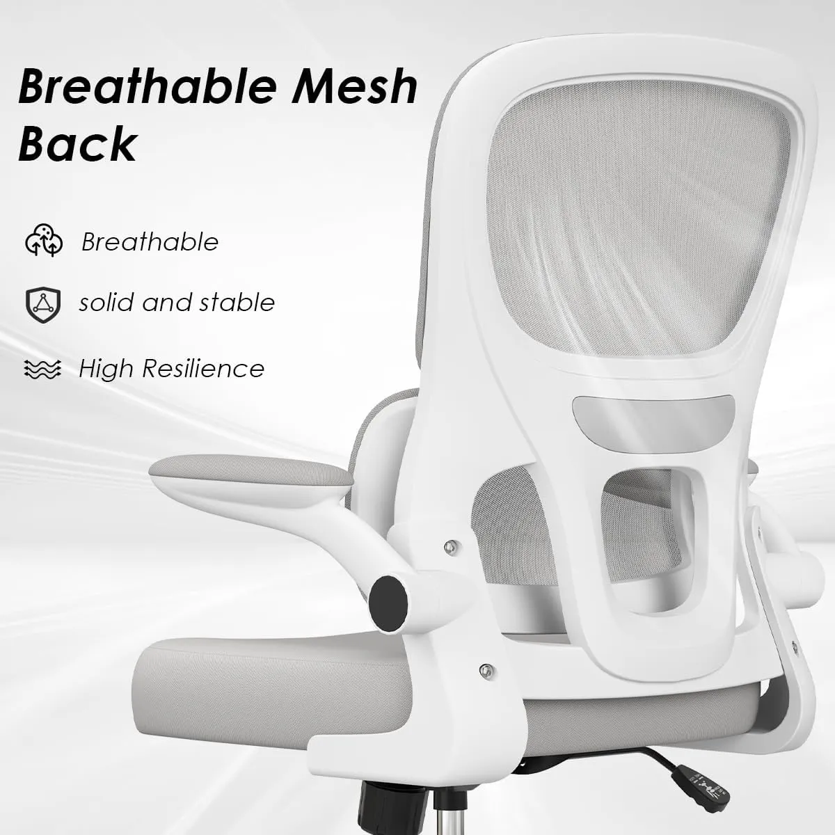 Soohow Ergonomic Home Office Chair, Mesh Desk Chair with Lumbar Support, Comfy Study Desk Chair with Armrest for Home Office Study,White & Gray