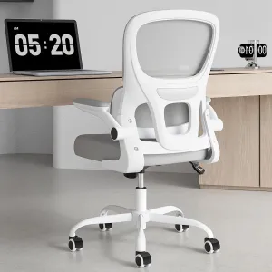 Soohow Ergonomic Home Office Chair, Mesh Desk Chair with Lumbar Support, Comfy Study Desk Chair with Armrest for Home Office Study,White & Gray