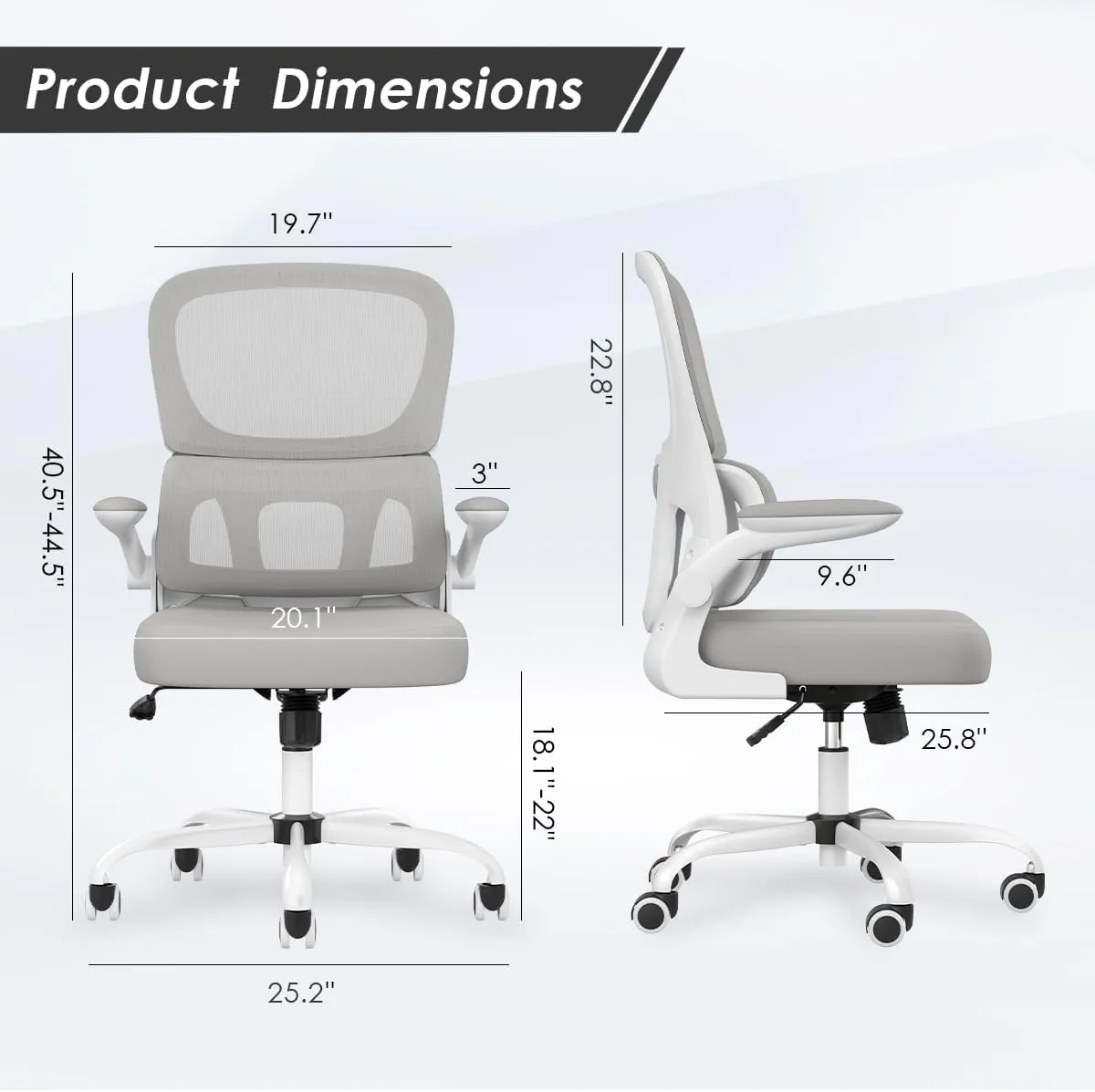 Soohow Ergonomic Home Office Chair, Mesh Desk Chair with Lumbar Support, Comfy Study Desk Chair with Armrest for Home Office Study,White & Gray
