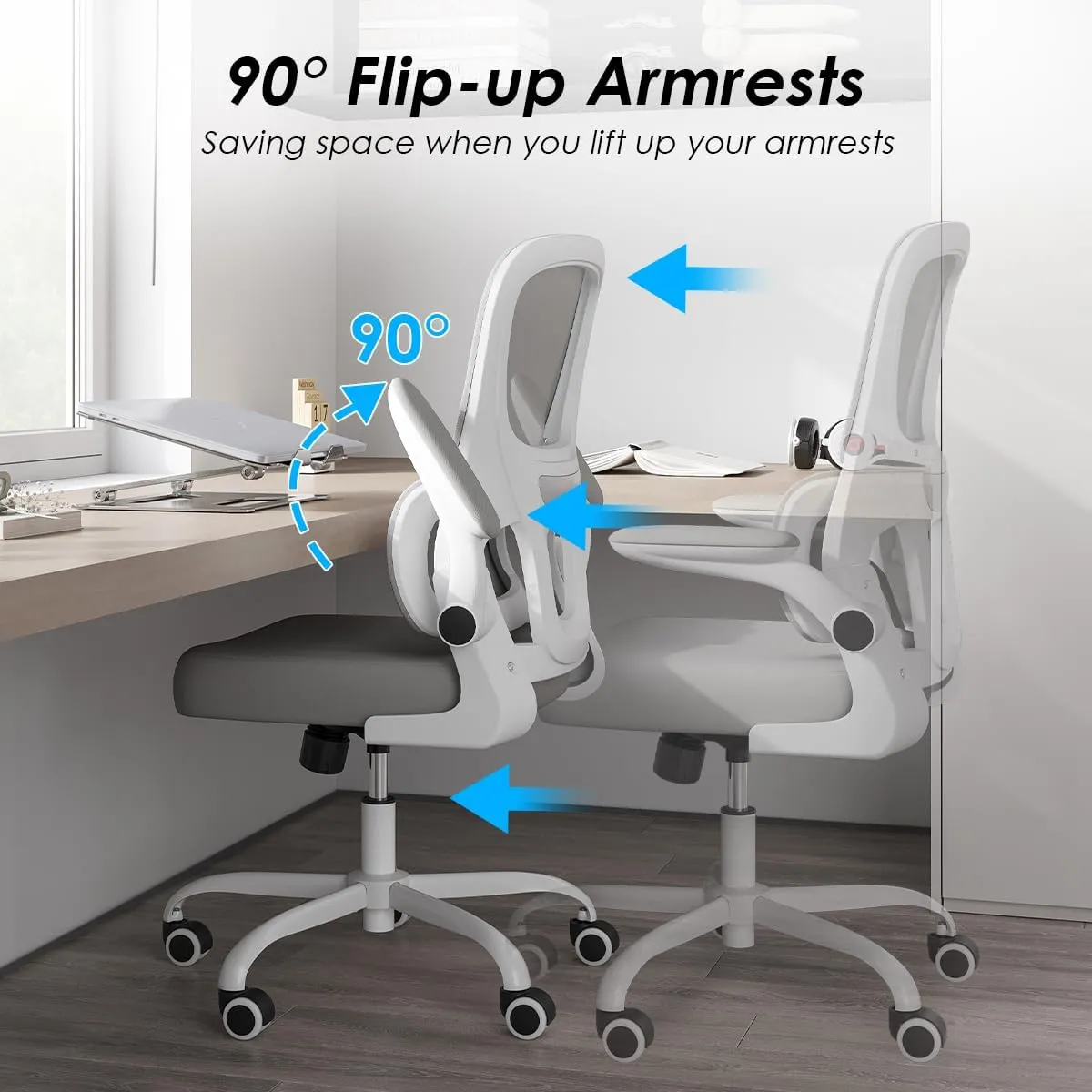 Soohow Ergonomic Home Office Chair, Mesh Desk Chair with Lumbar Support, Comfy Study Desk Chair with Armrest for Home Office Study,White & Gray