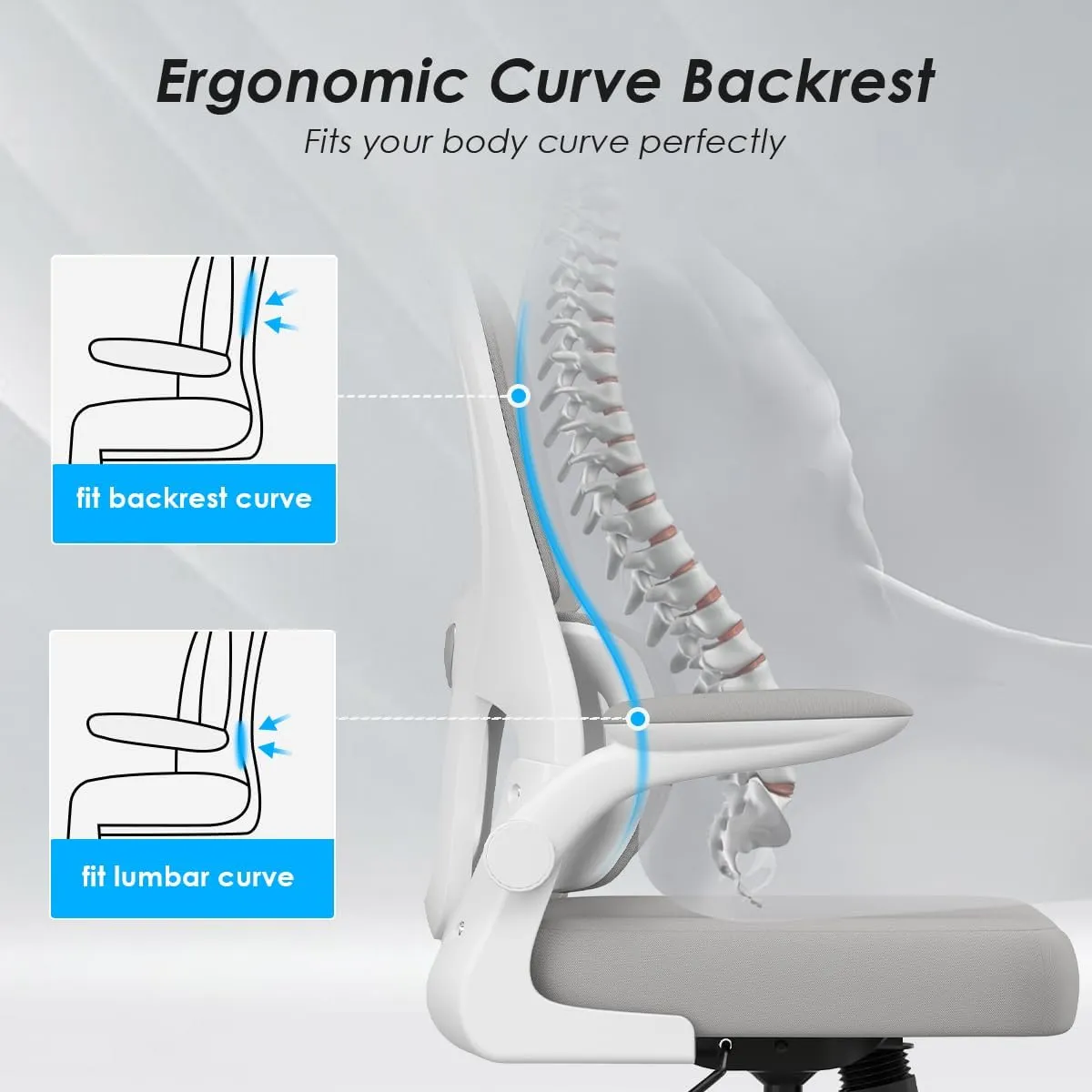 Soohow Ergonomic Home Office Chair, Mesh Desk Chair with Lumbar Support, Comfy Study Desk Chair with Armrest for Home Office Study,White & Gray
