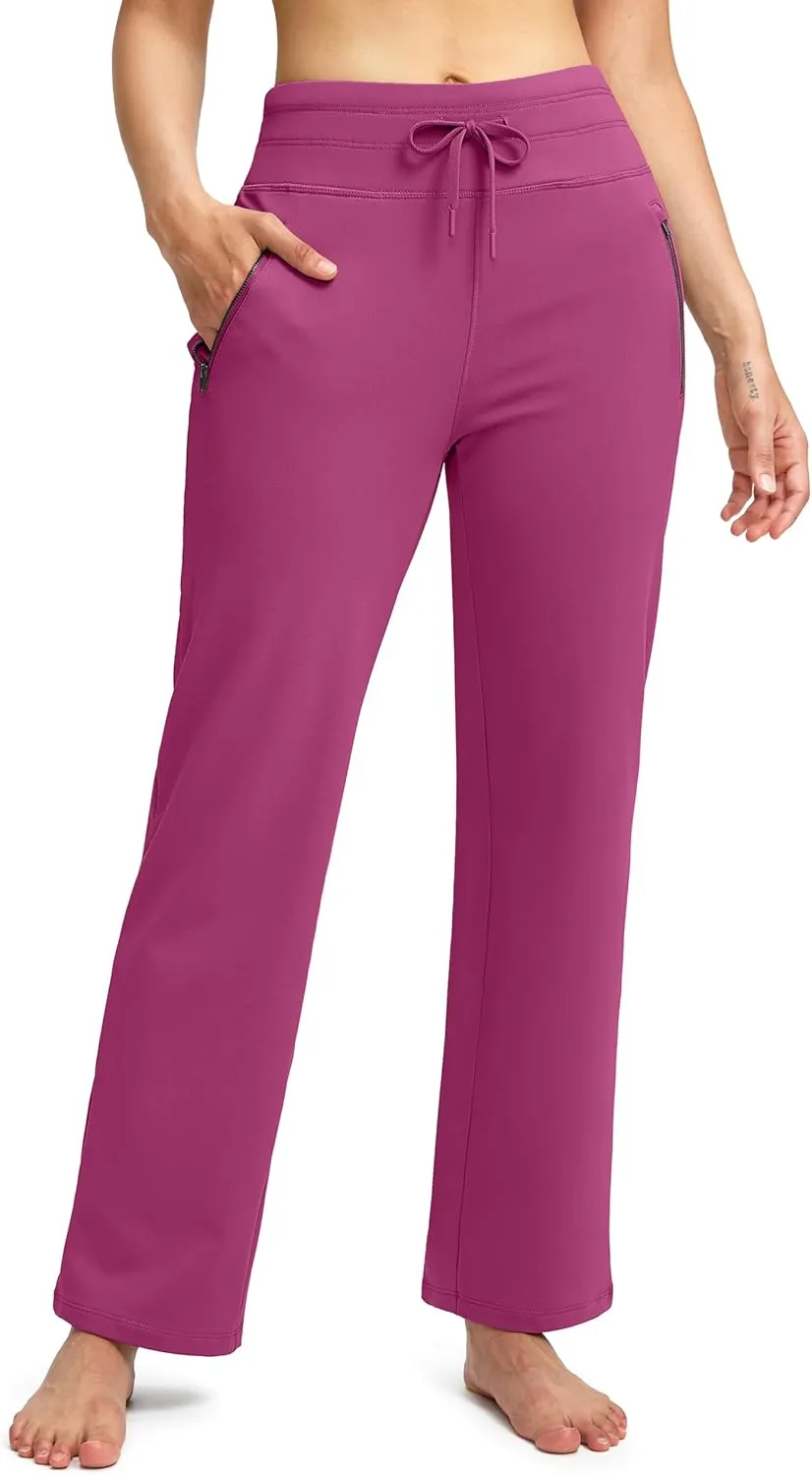 Soothfeel Women's Fleece Lined Pants High Waisted Zipper Pockets Winter Warm Thermal Sweatpants Snow Ski Hiking Lounge Pants