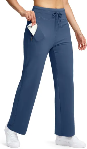 Soothfeel Women's Fleece Lined Pants High Waisted Zipper Pockets Winter Warm Thermal Sweatpants Snow Ski Hiking Lounge Pants