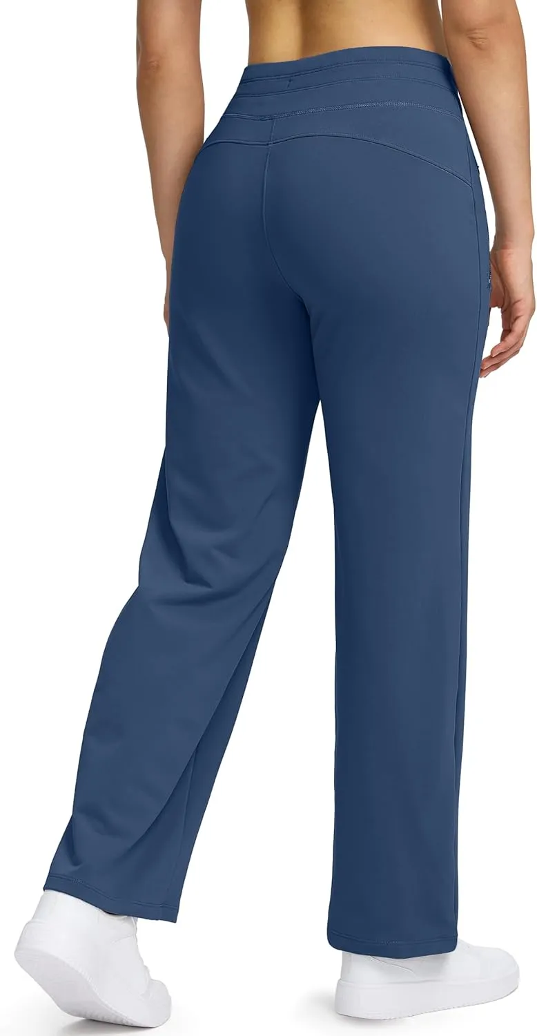 Soothfeel Women's Fleece Lined Pants High Waisted Zipper Pockets Winter Warm Thermal Sweatpants Snow Ski Hiking Lounge Pants