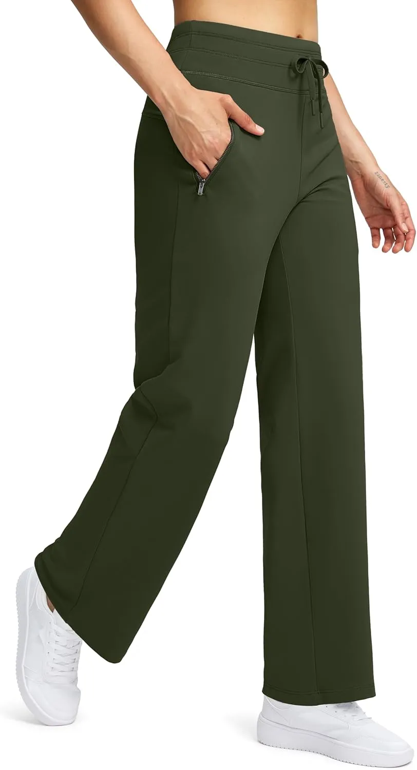 Soothfeel Women's Fleece Lined Pants High Waisted Zipper Pockets Winter Warm Thermal Sweatpants Snow Ski Hiking Lounge Pants