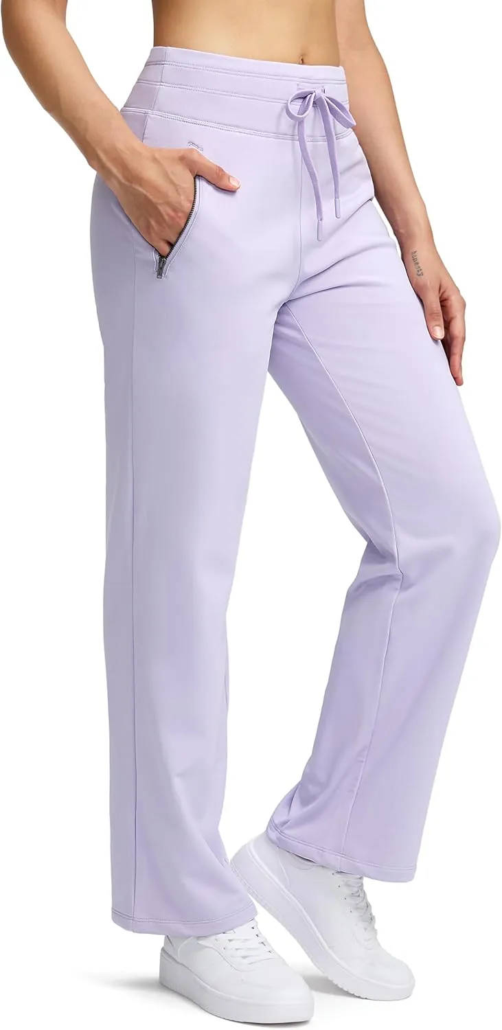Soothfeel Women's Fleece Lined Pants High Waisted Zipper Pockets Winter Warm Thermal Sweatpants Snow Ski Hiking Lounge Pants