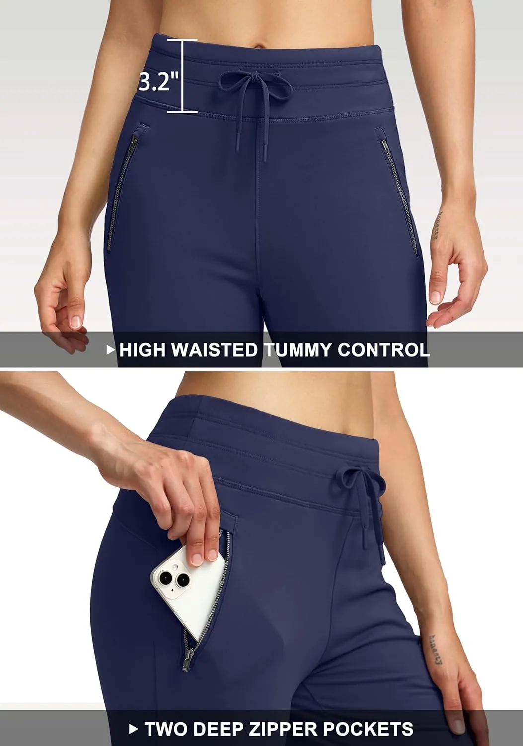 Soothfeel Women's Fleece Lined Pants High Waisted Zipper Pockets Winter Warm Thermal Sweatpants Snow Ski Hiking Lounge Pants