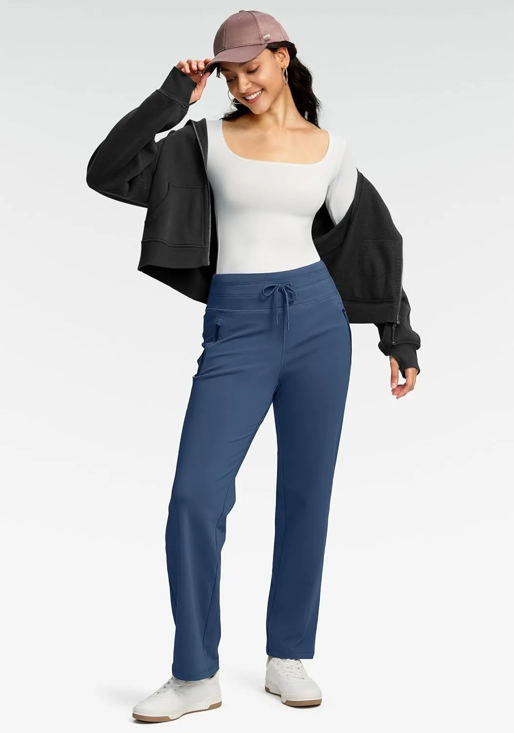 Soothfeel Women's Fleece Lined Pants High Waisted Zipper Pockets Winter Warm Thermal Sweatpants Snow Ski Hiking Lounge Pants
