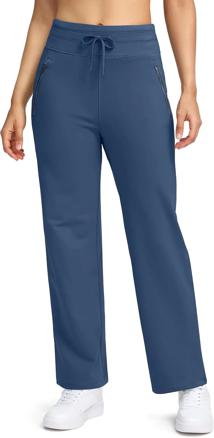 Soothfeel Women's Fleece Lined Pants High Waisted Zipper Pockets Winter Warm Thermal Sweatpants Snow Ski Hiking Lounge Pants