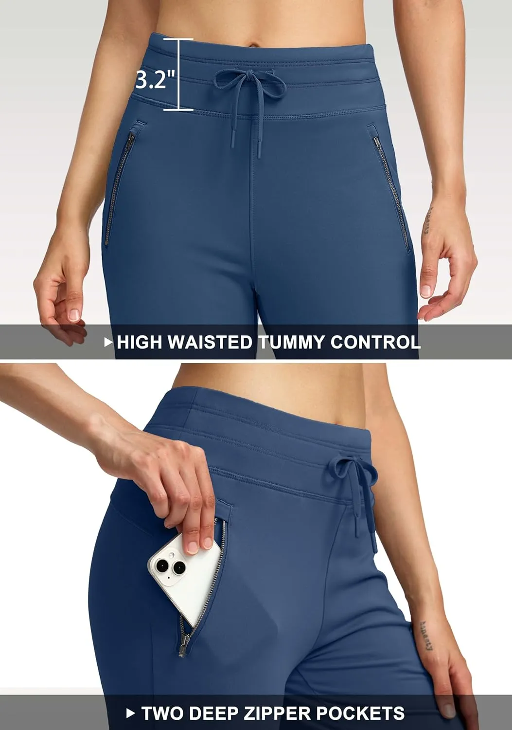 Soothfeel Women's Fleece Lined Pants High Waisted Zipper Pockets Winter Warm Thermal Sweatpants Snow Ski Hiking Lounge Pants