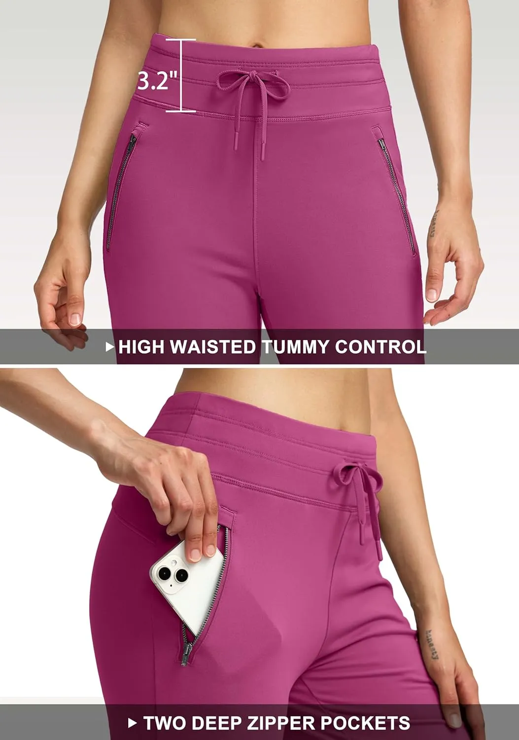 Soothfeel Women's Fleece Lined Pants High Waisted Zipper Pockets Winter Warm Thermal Sweatpants Snow Ski Hiking Lounge Pants