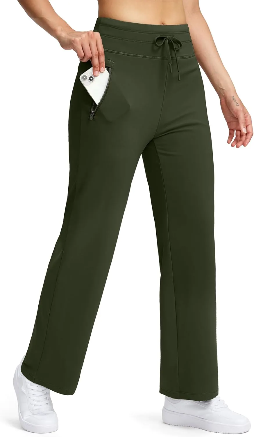 Soothfeel Women's Fleece Lined Pants High Waisted Zipper Pockets Winter Warm Thermal Sweatpants Snow Ski Hiking Lounge Pants