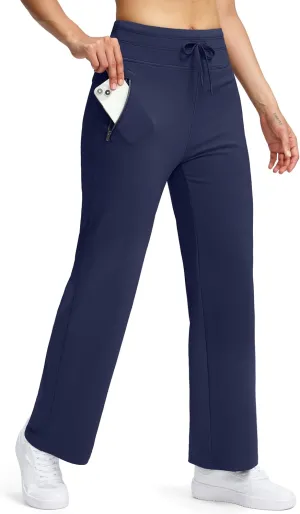 Soothfeel Women's Fleece Lined Pants High Waisted Zipper Pockets Winter Warm Thermal Sweatpants Snow Ski Hiking Lounge Pants