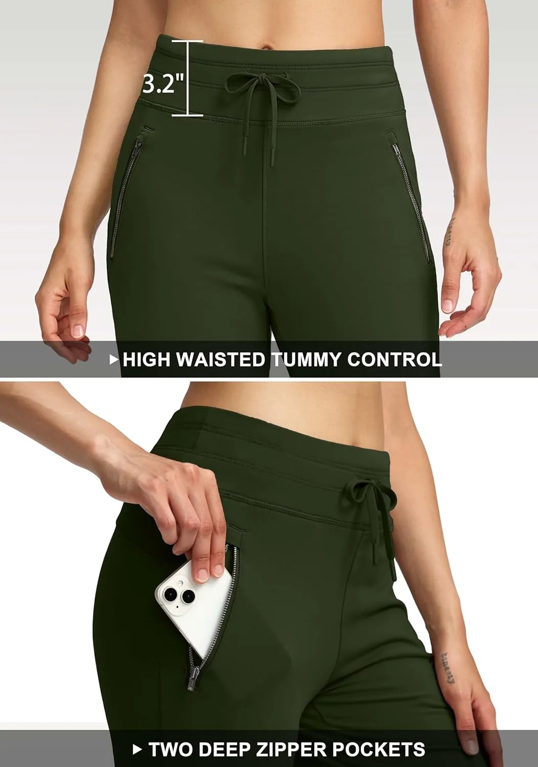Soothfeel Women's Fleece Lined Pants High Waisted Zipper Pockets Winter Warm Thermal Sweatpants Snow Ski Hiking Lounge Pants