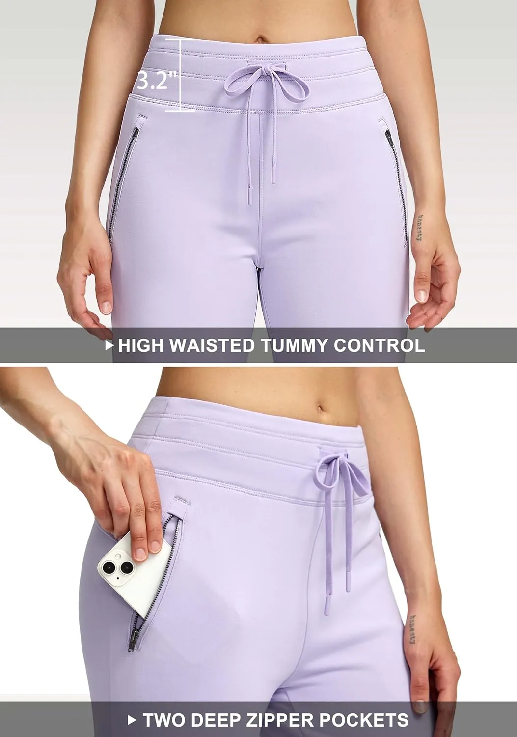 Soothfeel Women's Fleece Lined Pants High Waisted Zipper Pockets Winter Warm Thermal Sweatpants Snow Ski Hiking Lounge Pants