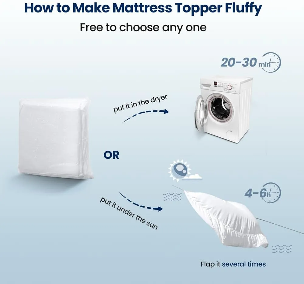 SOPAT Mattress Topper Queen Size Extra Thick Mattress Pad 8-21" Deep Pocket Soft Down Alternative Fill Mattress Protector Pillow Top Mattress Cover (60x80 Inches, White)