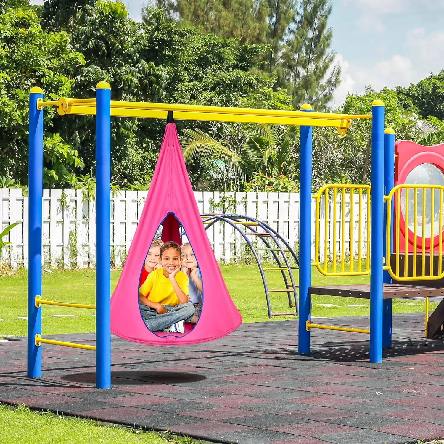 Sorbus Pod Swing for Kids - Durable Hanging Hammock Chair w/Adjustable Rope - 2 Windows & 1 Entrance - Tree Tent Sensory Swing for Kids Indoor Outdoor Use - 250lbs Sturdy Nest Swing - (Pink)