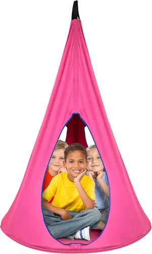 Sorbus Pod Swing for Kids - Durable Hanging Hammock Chair w/Adjustable Rope - 2 Windows & 1 Entrance - Tree Tent Sensory Swing for Kids Indoor Outdoor Use - 250lbs Sturdy Nest Swing - (Pink)