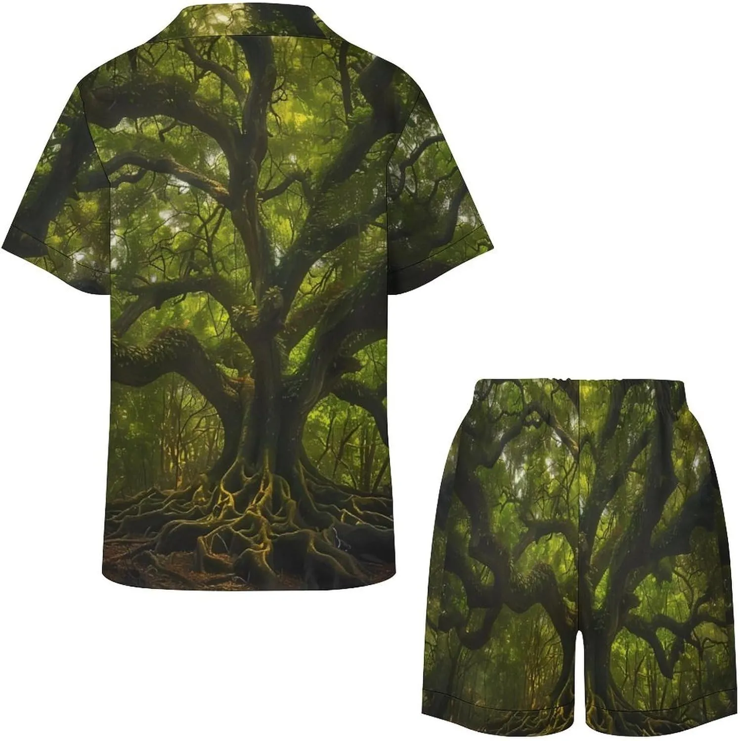 South Carolina Angel Oak Tree Women's Satin Pajama Set Short Sleeve Button Down Sleepwear Loungewear Pj Set