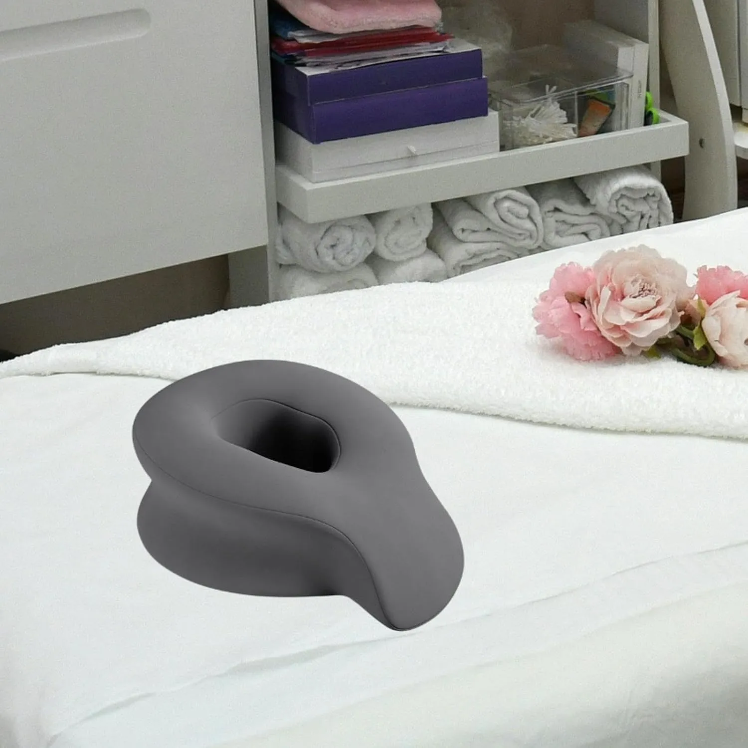 SPA Pillow for Face Face Down Pillow Neck Support Pillow Memory Foam Washable Cover Face Massage Pillow Trip Salon Airplane, Dark Grey