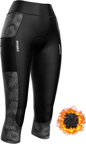 Sparx Women Padded Bike Pants Cycling Shorts Bicycle Thermal Capris 3/4 Winter Biking Tights