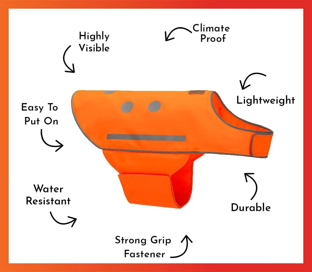 SPOT THE DOG! Easy Fastening Dog Vest, High Visibility Orange, Reflective, Sizes XS-XXL