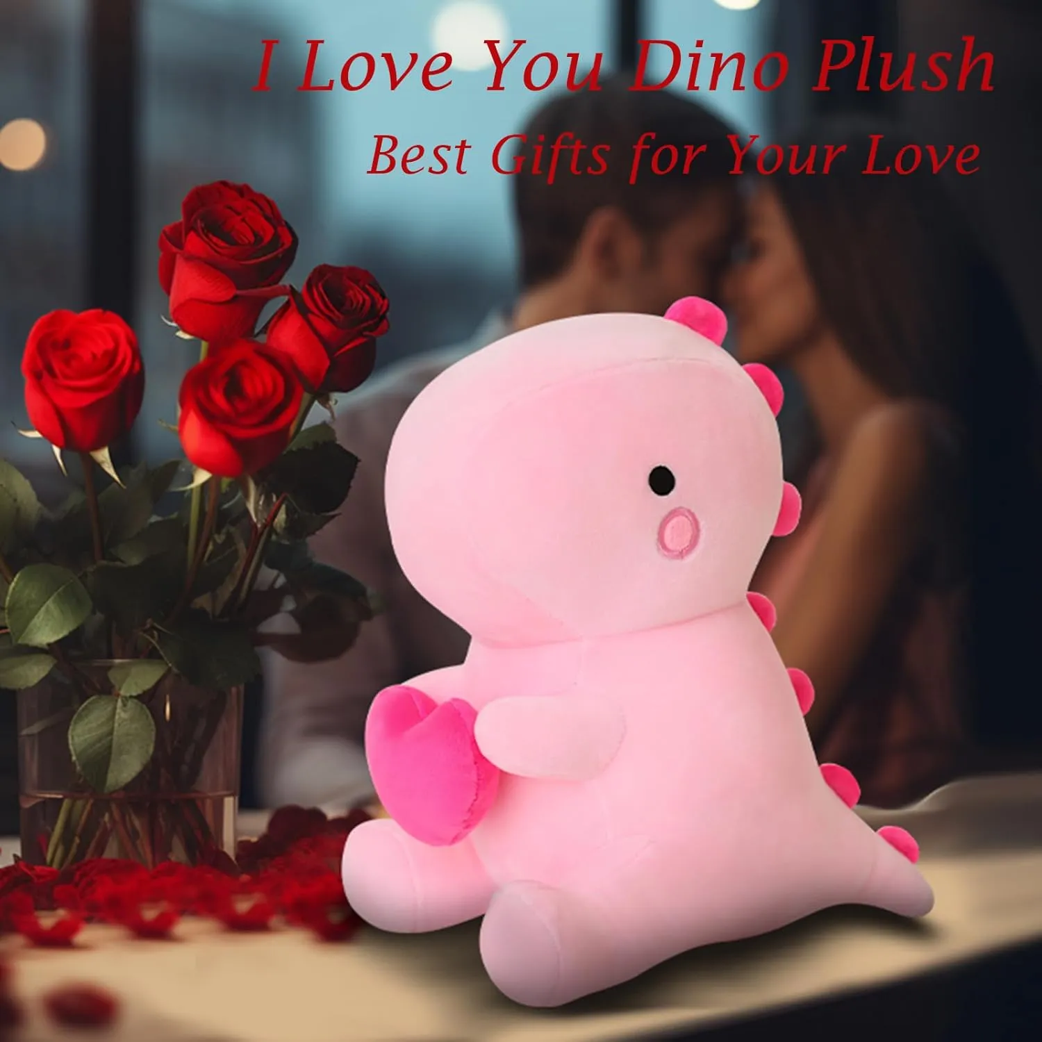 SQEQE Dinosaur Stuffed Animal, Loving Soft Dino Plush Toys with Holding Heart for Valentine Day, Sweet Romantic Anniversary Birthday Gift for Her Girls Boys Girlfriend(Pink,12 inch)