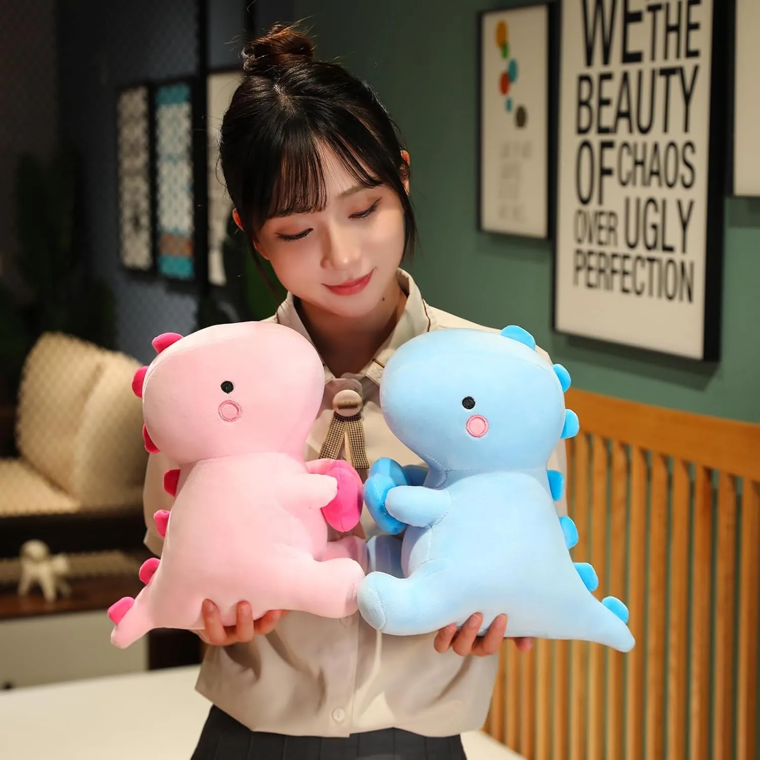 SQEQE Dinosaur Stuffed Animal, Loving Soft Dino Plush Toys with Holding Heart for Valentine Day, Sweet Romantic Anniversary Birthday Gift for Her Girls Boys Girlfriend(Pink,12 inch)