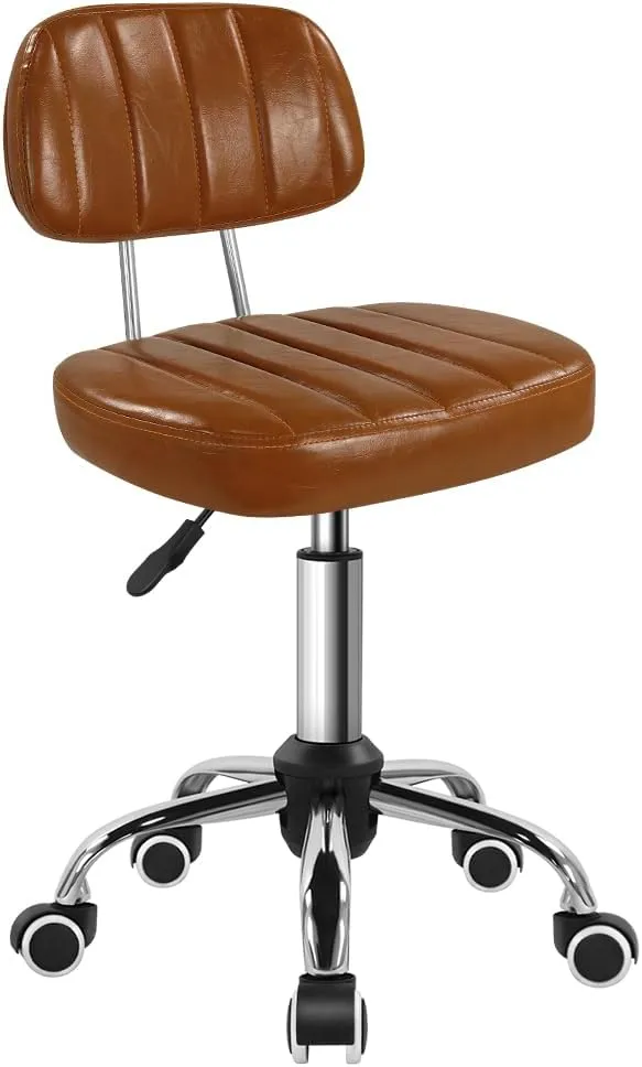 Square Swivel Stool with Wheel Perfect for Work SPA Shop Massage Height-Adjustable and Cost-Effective Rolling Stool Chair with Back (Brown)
