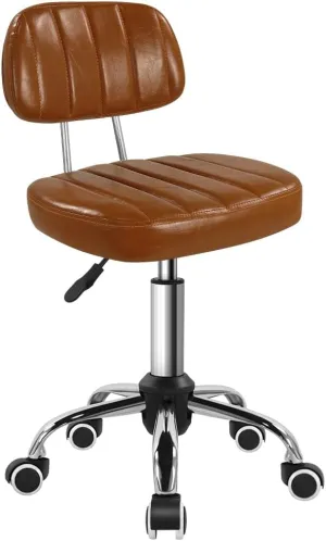 Square Swivel Stool with Wheel Perfect for Work SPA Shop Massage Height-Adjustable and Cost-Effective Rolling Stool Chair with Back (Brown)