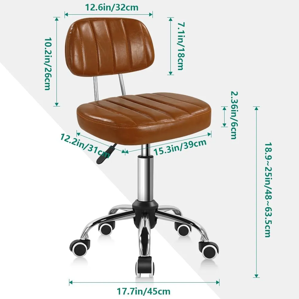 Square Swivel Stool with Wheel Perfect for Work SPA Shop Massage Height-Adjustable and Cost-Effective Rolling Stool Chair with Back (Brown)