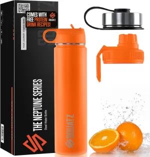 SQUATZ 24 Oz Neptune Series Steel Water Bottle, Stainless Double Wall Vacuum Insulated Flask with Handle Strap, Durable and Elegant Leak Proof Wide Mouth Thermos for Gym, Travel, Hiking, and Camping