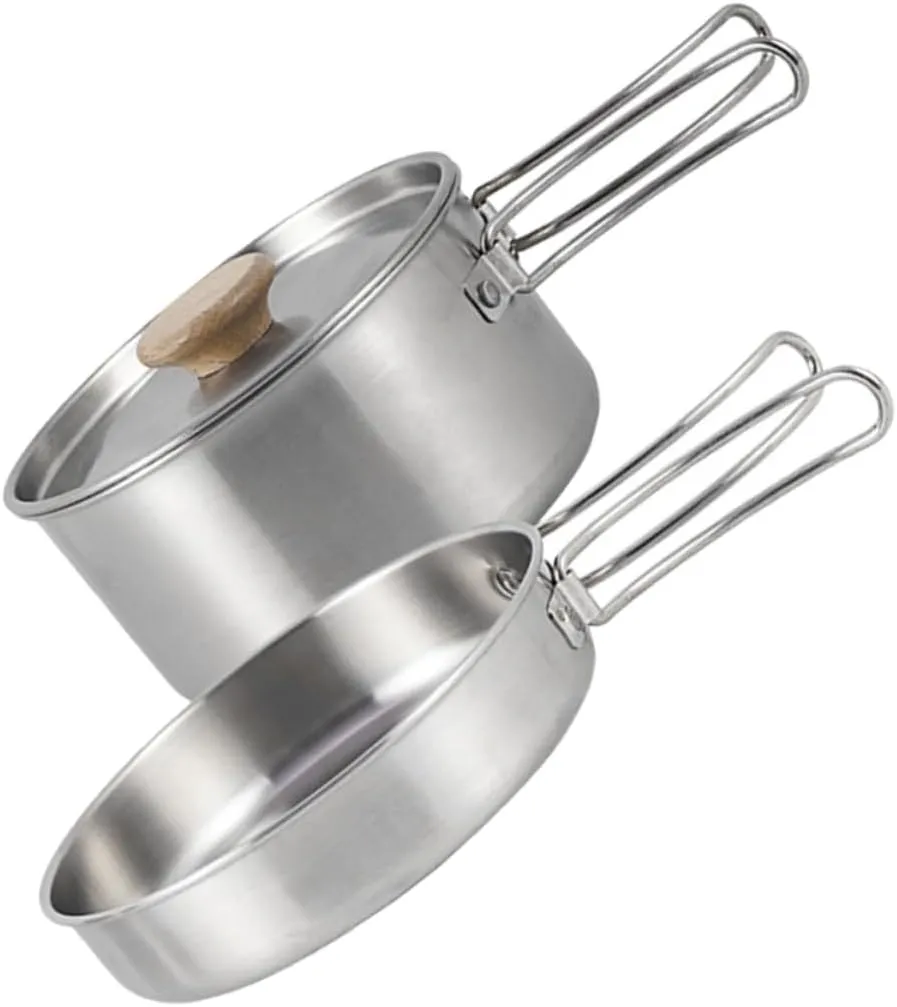 Stainless Steel Camping Cooking Utensils Set Portable Pan Folding Handle Pot Multi-Function Camping Pot Professional