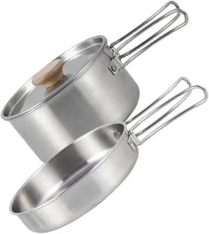 Stainless Steel Camping Cooking Utensils Set Portable Pan Folding Handle Pot Multi-Function Camping Pot Professional