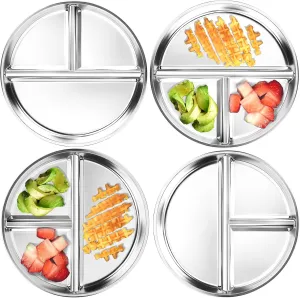 Stainless Steel Kids Plates 4 Packs, 8" Divided Toddlers Portion Control Plate, Non Toxic & BPA Free |Unbreakable |Dishwasher Safe Baby Snack Dish for Daycare, Restaurant Outings & Travel